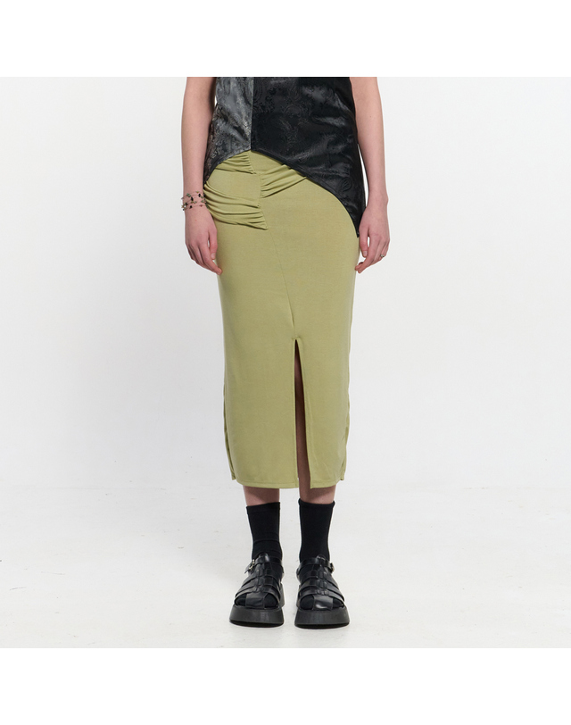 킴지수 Shirring Layered Slit Skirt _ OLIVE GREEN 착용컷