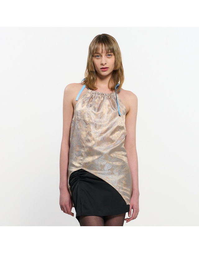 킴지수 Two Tone Ribbon Paisely Halter-neck Top _ BEIGE 착용컷