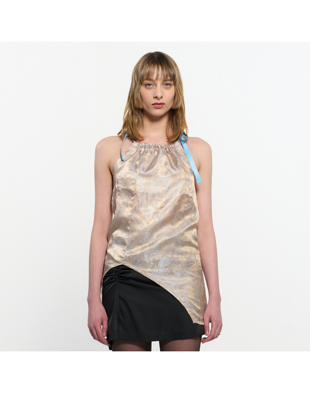 킴지수 Two Tone Ribbon Paisely Halter-neck Top _ BEIGE 착용컷