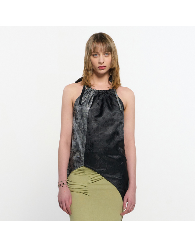 킴지수 Two Tone Ribbon Paisely Halter-neck Top _ BLACK 착용컷