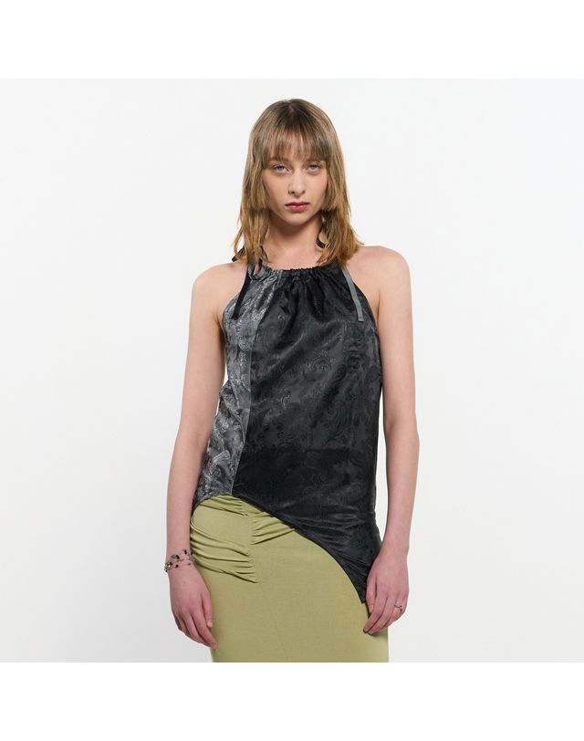 킴지수 Two Tone Ribbon Paisely Halter-neck Top _ BLACK 착용컷