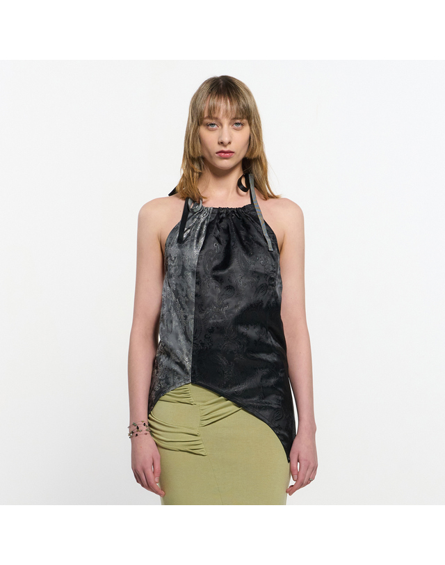 킴지수 Two Tone Ribbon Paisely Halter-neck Top _ BLACK 착용컷