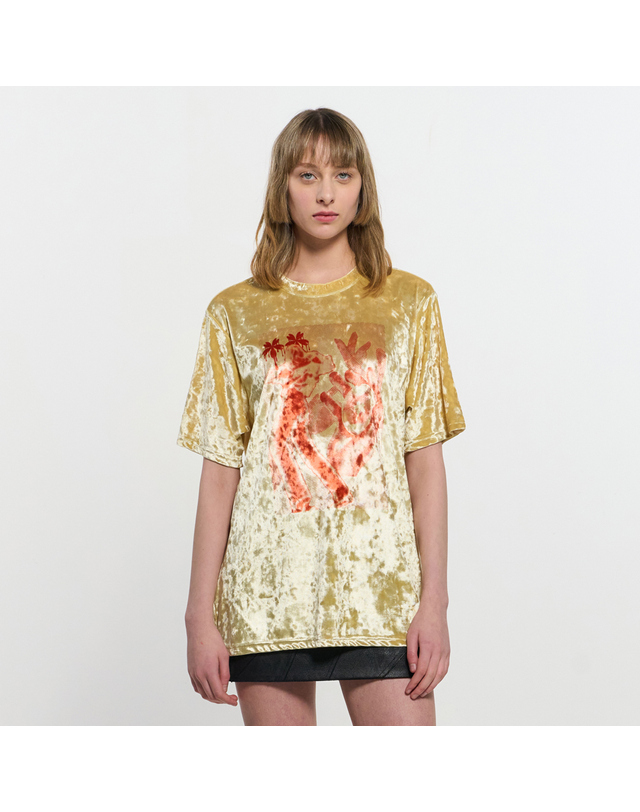 킴지수 Velevt print Oversized T-Shirt _ YELLOW 착용컷