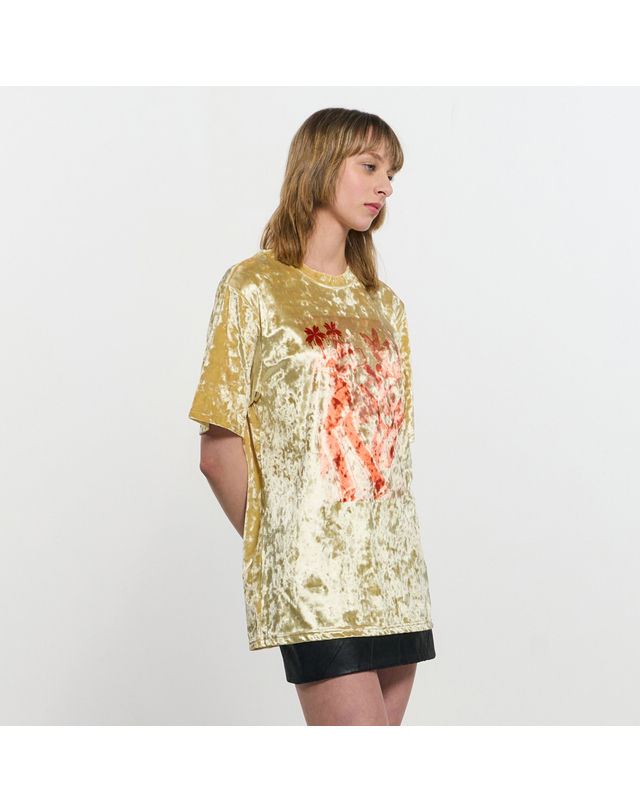 킴지수 Velevt print Oversized T-Shirt _ YELLOW 착용컷