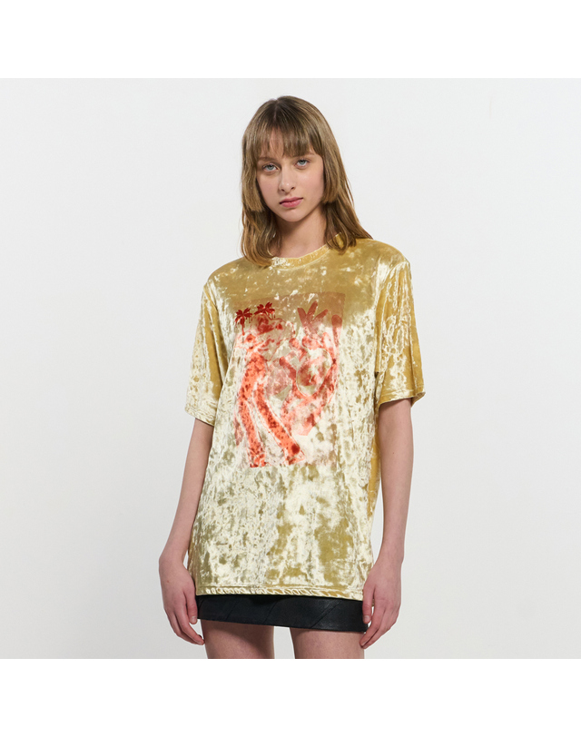 킴지수 Velevt print Oversized T-Shirt _ YELLOW 착용컷