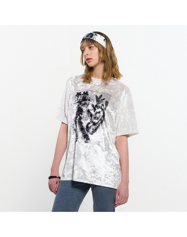 킴지수 Velevt print Oversized T-Shirt _ WHITE 착용컷
