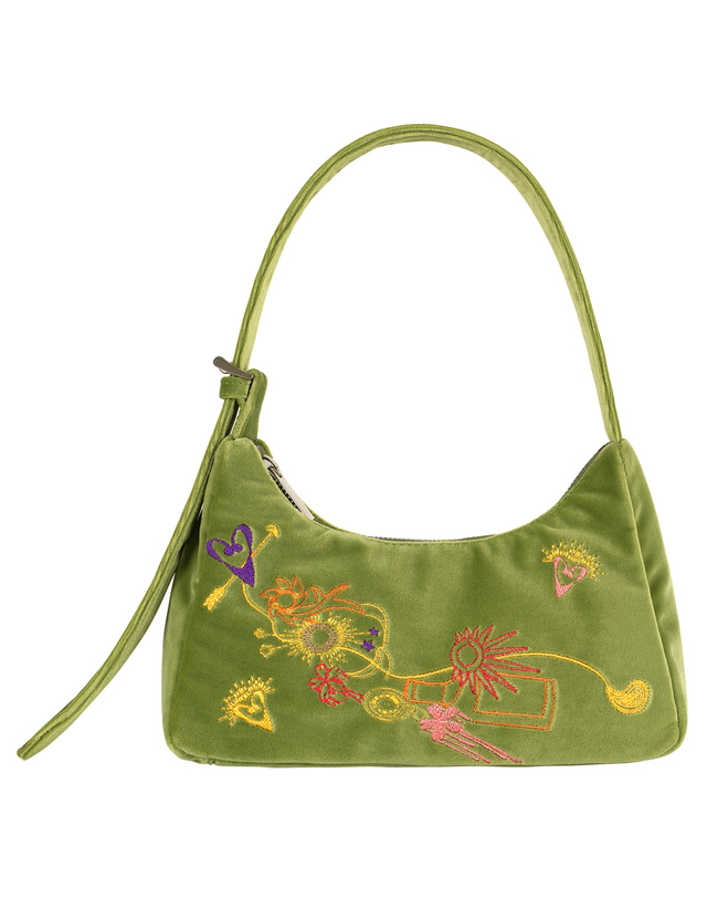 킴지수 Multicolour Embroidery Velvet Mini Bag _ GREEN 착용컷