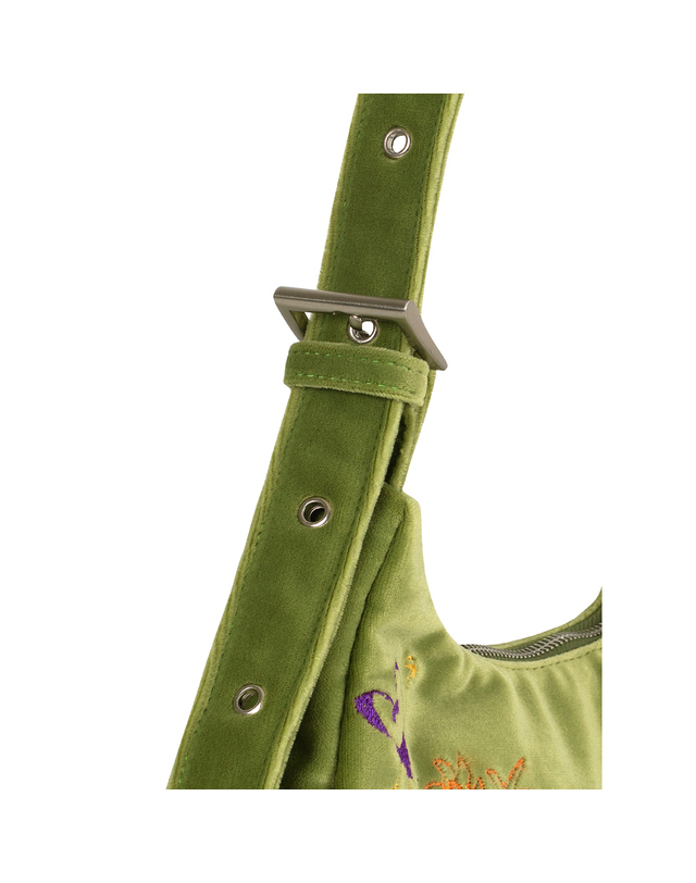 킴지수 Multicolour Embroidery Velvet Mini Bag _ GREEN 착용컷