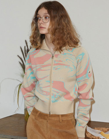 MARBLE ZIP UP SWEATER BEIGE