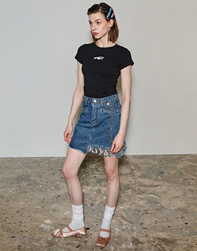 스파클링피스 SP 3M REFLECTIVE T-SHIRTS - BLACK 에스피 리플렉티브 크롭 티셔츠 착용컷