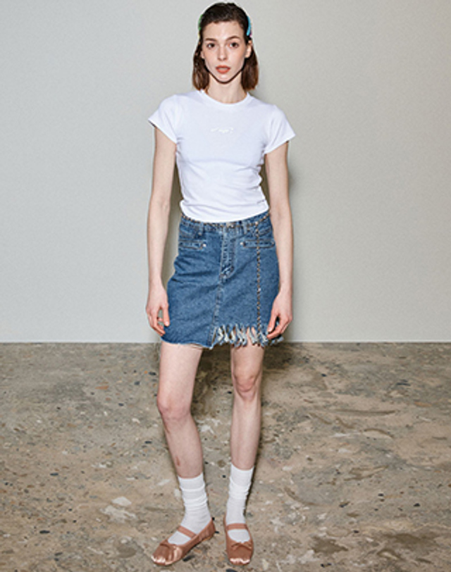 스파클링피스 SP 3M REFLECTIVE T-SHIRTS - WHITE 에스피 리플렉티브 크롭 티셔츠 착용컷