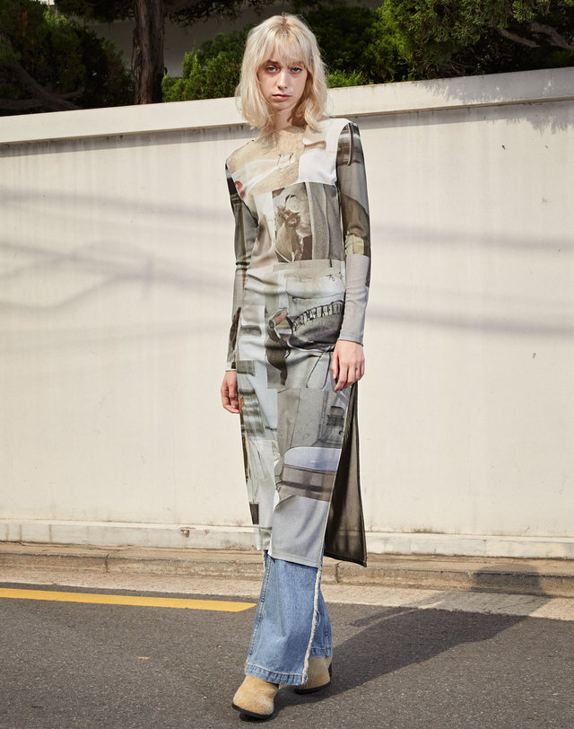 스파클링피스 CASA DELLA ROSINA LONG MESH DRESS 까사 델라 로지나 롱 매쉬 프린트 드레스 착용컷