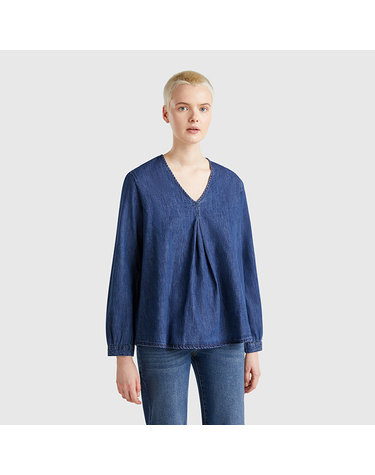 V neck denim blouse_5RZKDQ0BD901