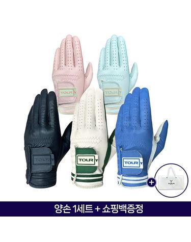 [쇼핑백증정] 투어골프 천연양피 컬러 골프장갑 남성용 여성용 양손 선물세트