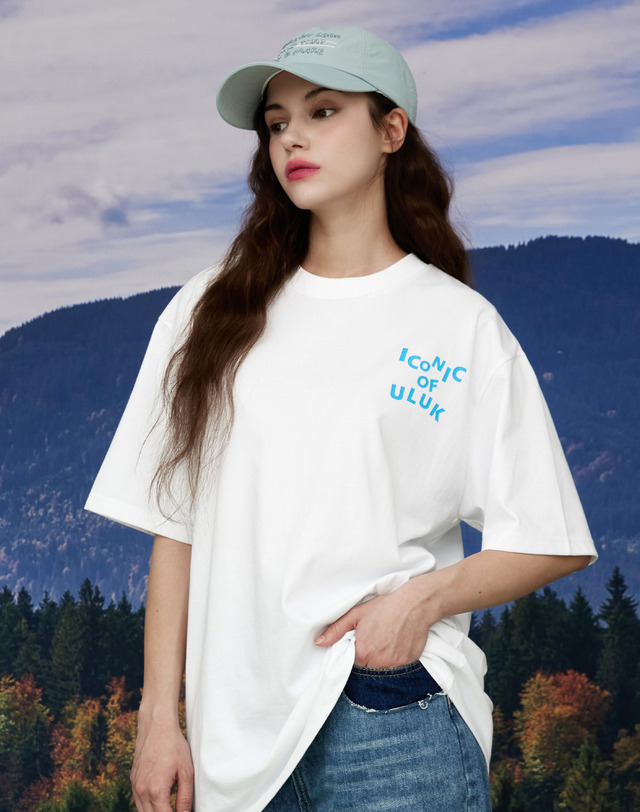 유룩 에코 아이코닉 믹스 오버 반팔티 2color 착용컷