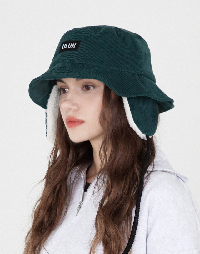유룩 에션셜 라벨 코듀로이 양털 이어머프 버킷햇 4color 착용컷