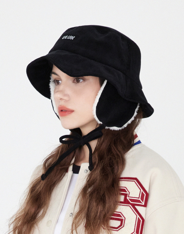 유룩 에션셜 라벨 코듀로이 양털 이어머프 버킷햇 4color 착용컷