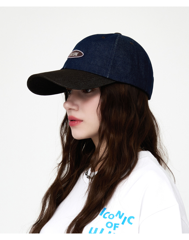유룩 에션셜 써클 데님 투톤 볼캡 2color 착용컷