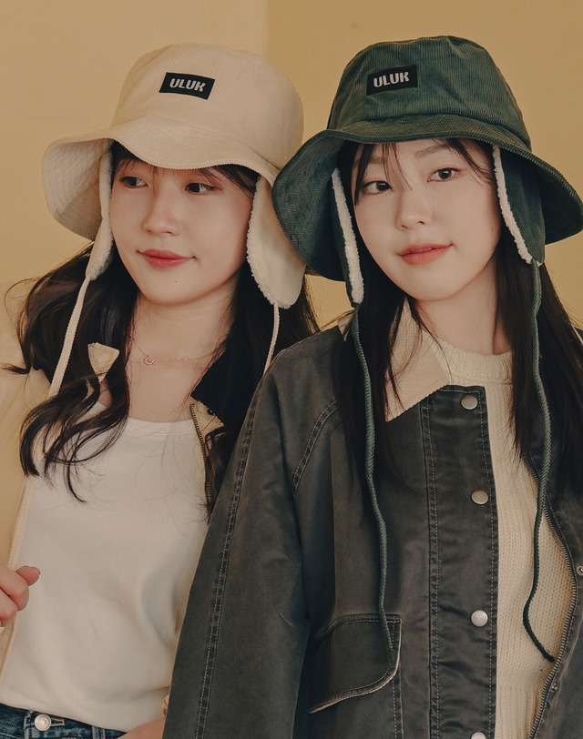 유룩 코듀로이 양털 이어머프 와이드 버킷햇 4color 착용컷