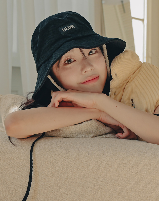 유룩 코듀로이 양털 이어머프 와이드 버킷햇 4color 착용컷