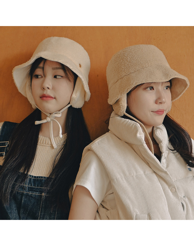 유룩 써클장식 양털 골덴 이어머프 보닛햇 3color 착용컷