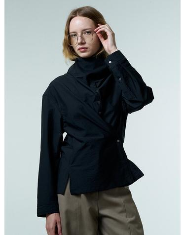 WRAP TIE BLOLUSE_DARK GREY