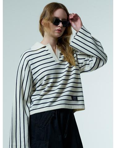 WOOL YAK STRIPE COLLAR KNIT