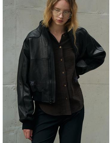 TEXTURED BALOON SLEEVE SHIRTS_BROWN