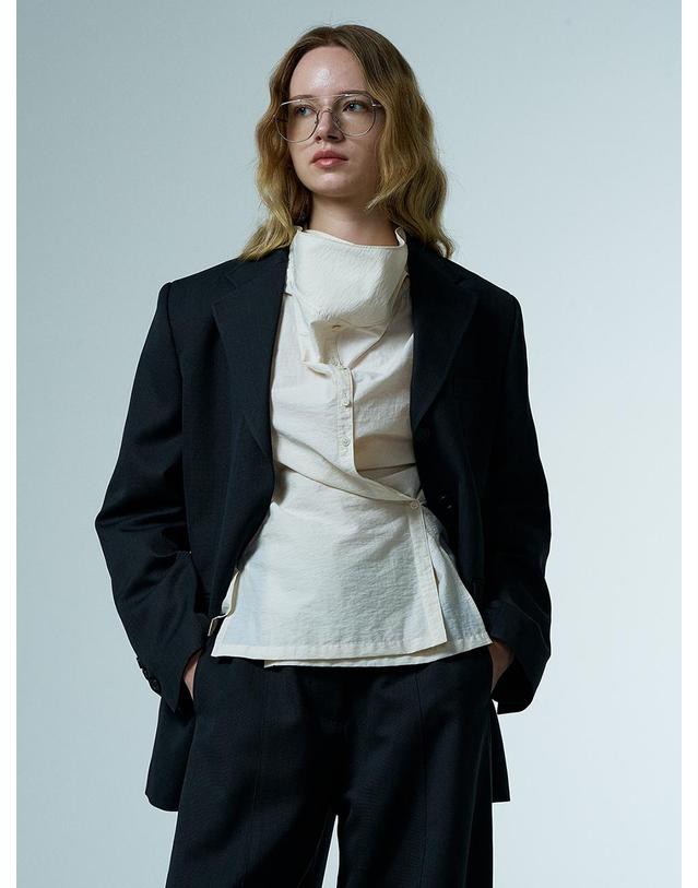 티케비 WRAP TIE BLOLUSE_IVORY 착용컷