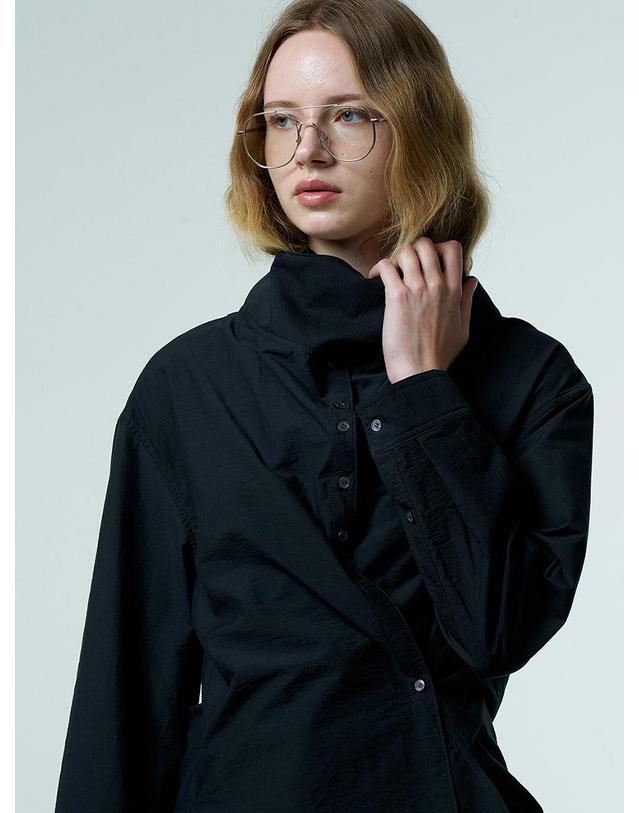 티케비 WRAP TIE BLOLUSE_DARK GREY 착용컷
