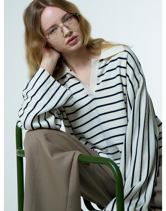 티케비 WOOL YAK STRIPE COLLAR KNIT 착용컷