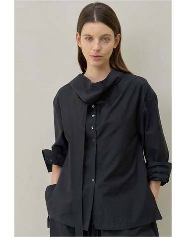 REODER)WRAP TIE BLOUSE_DARK GREY