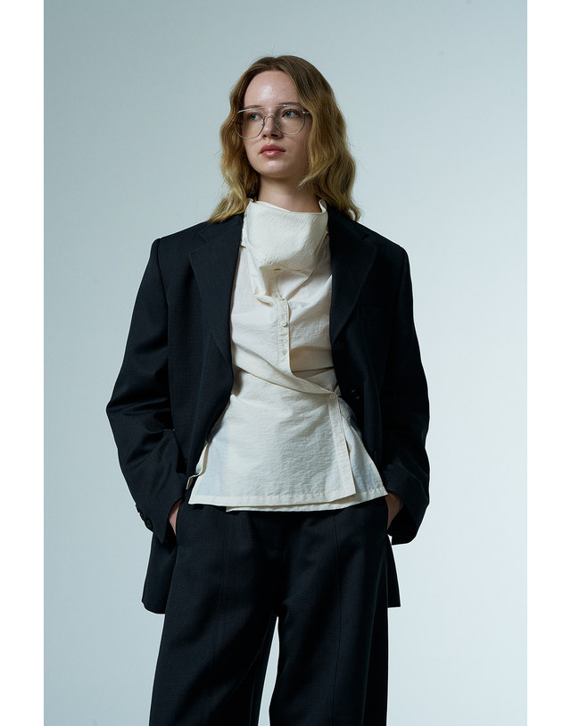 티케비 REODER)WRAP TIE BLOUSE_IVORY 착용컷
