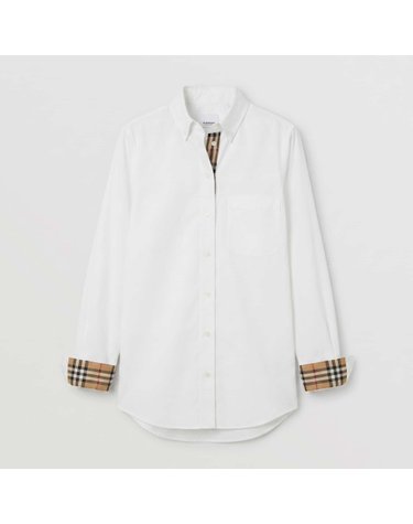 버버리 LAPWING 체크 포인트 여성 코튼 셔츠 화이트 80678131