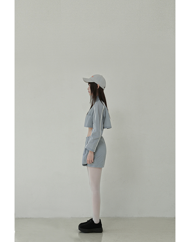 이음 나일론 크롭 라인 자켓 (그레이) 착용컷