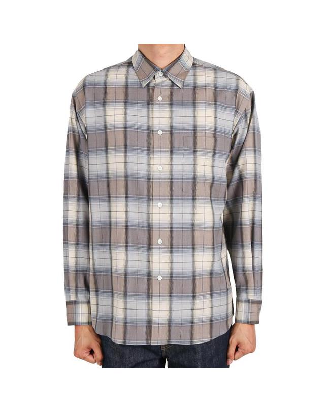 오라리 오라리 26SS 남성 슈퍼 라이트 울 체크셔츠 블루그레이체크 A26SS01LC BLUEGRAYCHECK 착용컷