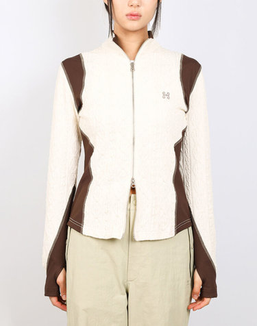 AIR CABLE KNIT HALF 2WAY ZIP UP JACKET-ECRU SIENNA
