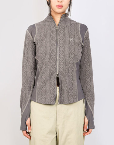 AIR CABLE KNIT HALF 2WAY ZIP UP JACKET-VOLUME GREY