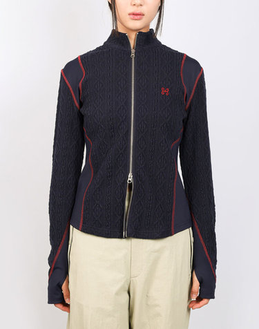 AIR CABLE KNIT HALF 2WAY ZIP UP JACKET-NAVY LIGHT