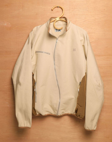 ASYMMETRIC WAVE ZIPPED JACKET-BROWN ECRU