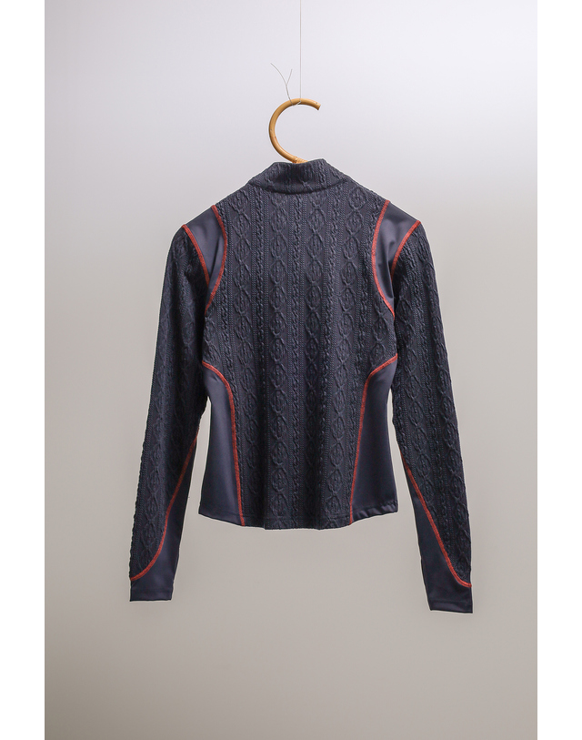 토우토우아카이브 AIR CABLE KNIT HALF 2WAY ZIP UP JACKET-NAVY LIGHT 착용컷