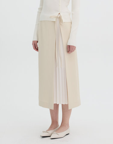 플리츠 배색 H라인 롱 스커트 OW5SS1650