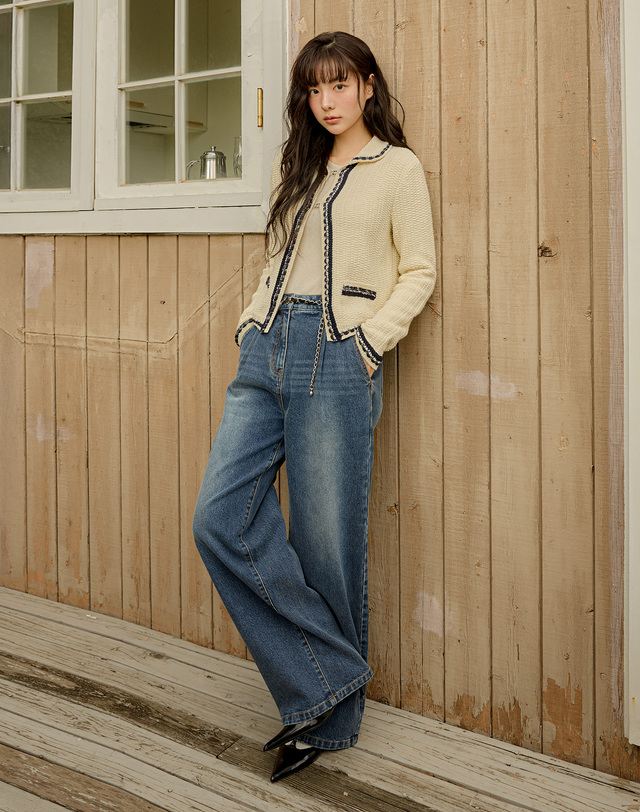올리브데올리브 핀턱 와이드 데님 팬츠 OJ5AL8280 착용컷