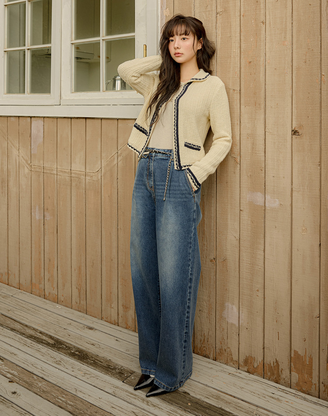 올리브데올리브 핀턱 와이드 데님 팬츠 OJ5AL8280 착용컷