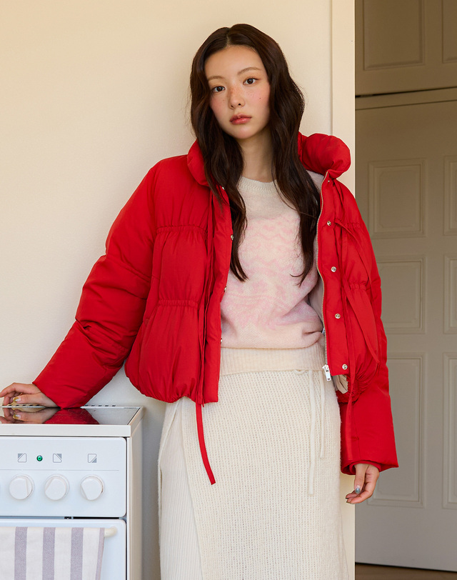 올리브데올리브 리본장식 시보리 다운점퍼 OE5WMA740 착용컷