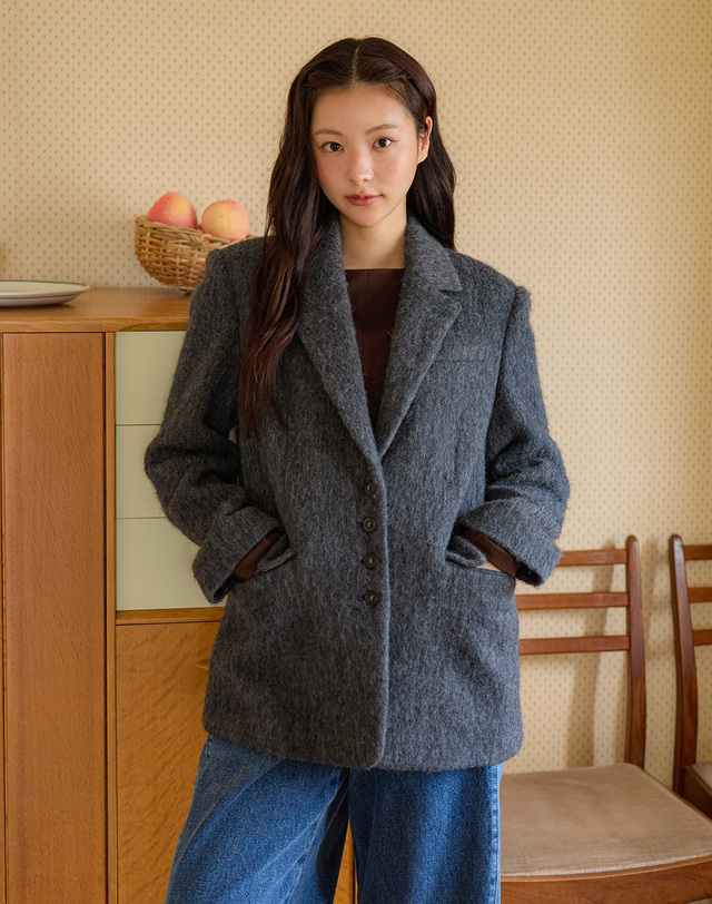 올리브데올리브 알파카 혼방 싱글 자켓 OW5WJA640 착용컷