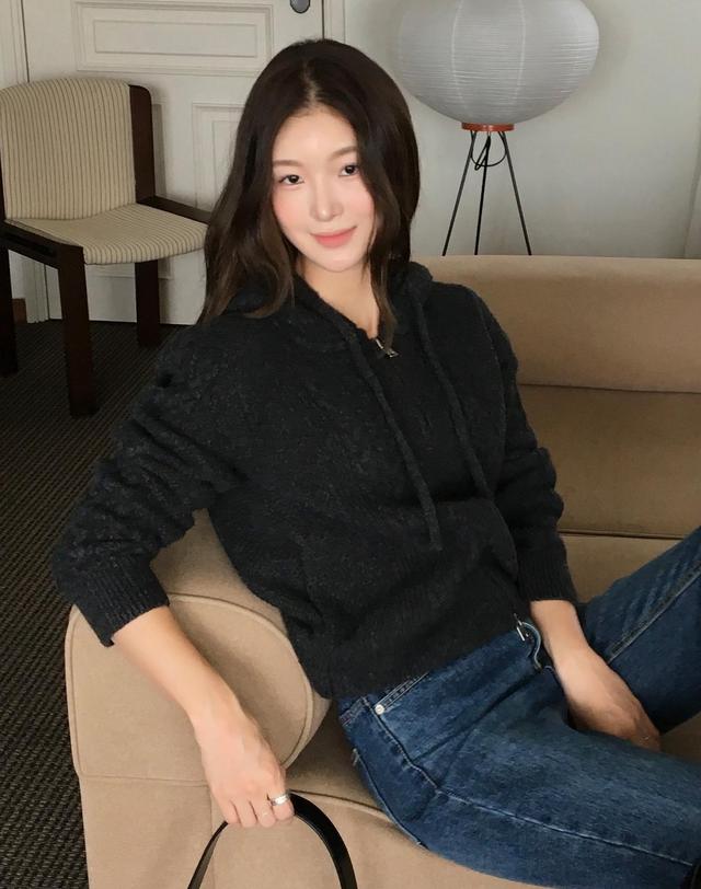 올리브데올리브 케이블조직 후드집업 가디건 OK5WDB230 착용컷