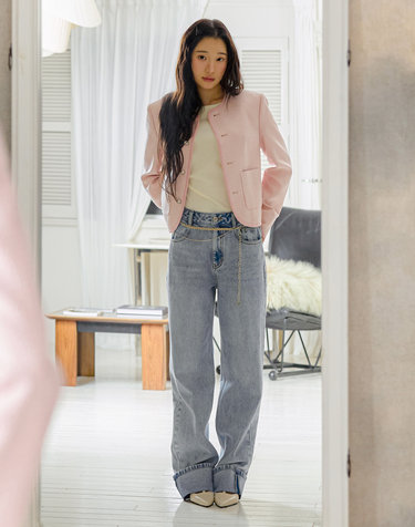 슬림 스트레이트 롤업 데님 팬츠 OE6SL1760