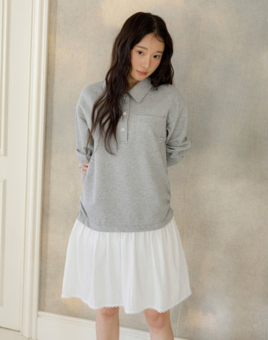 카라 티셔츠 레이어드 플레어 원피스 OE6SO2540