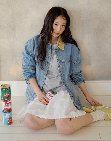 배색 카라 포켓 데님 점퍼 OE6SM2570